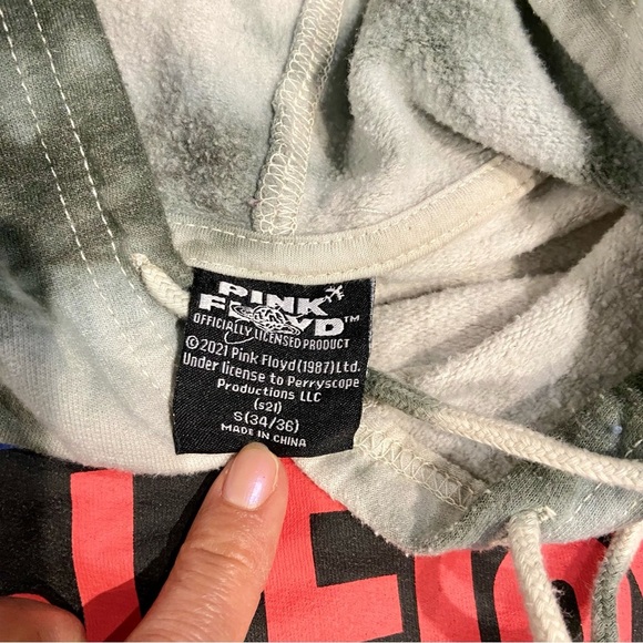 Pink Floyd World Tour 87 TieDye Graphic Hoodie Ribbed Cuffs Kangaroo Pockets - Picture 5 of 9